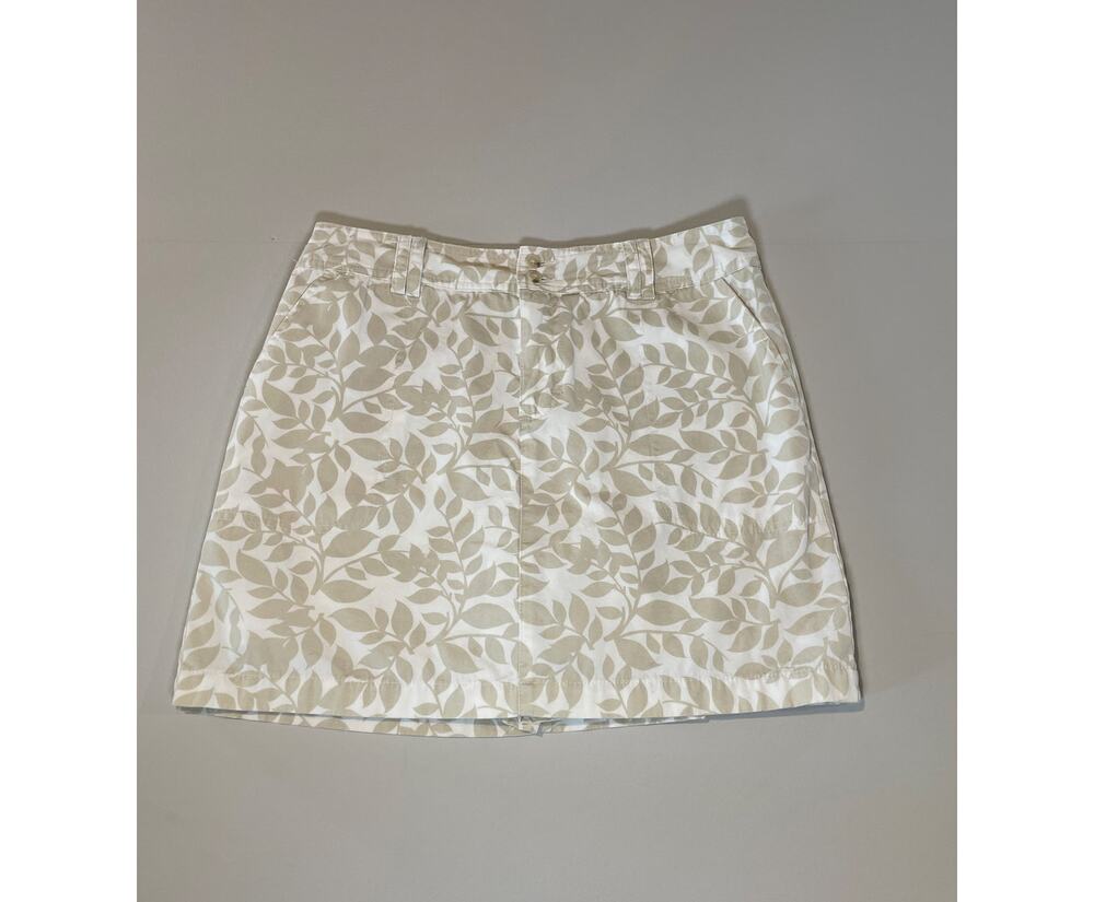 St John’s Bay Skort Cream Tan Leaf Print Cotton Casual Summer Size 12